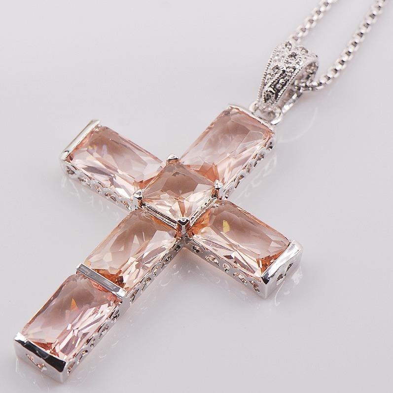 Radiant Morganite Gemstone Cross Pendant