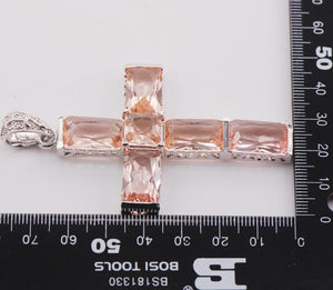 Radiant Morganite Gemstone Cross Pendant