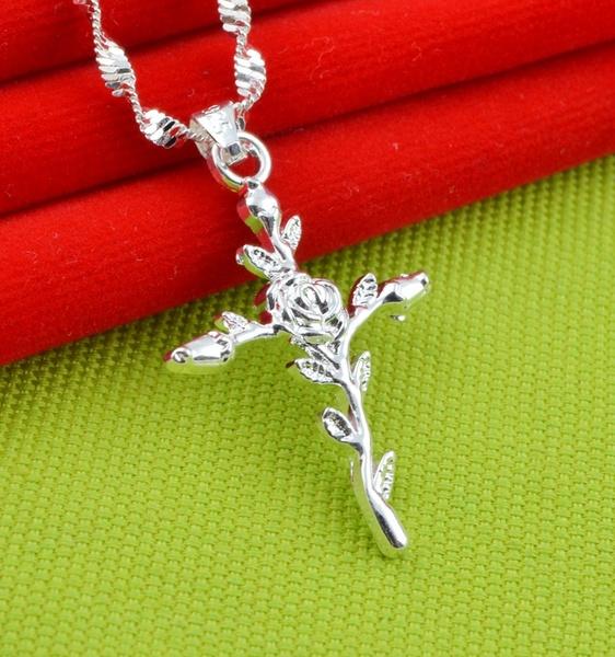 Delicate Silver Cross Pendant Necklace for Women