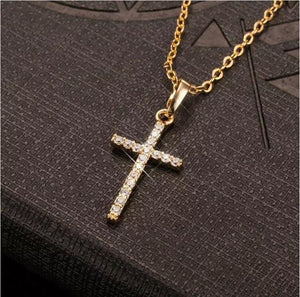 Gold Plated Crystal Cross Diamond Necklace