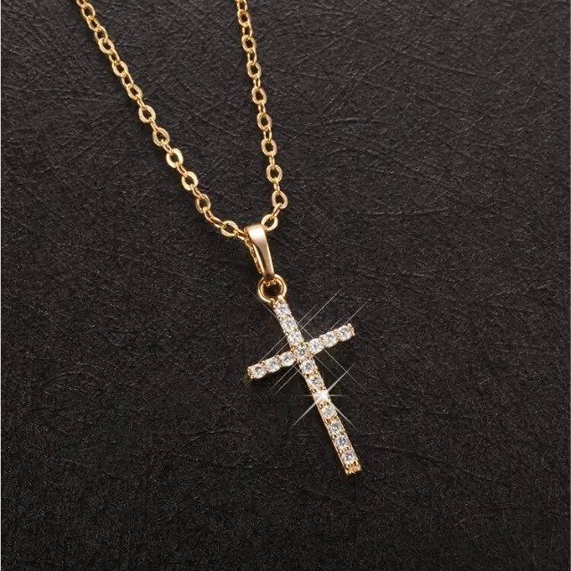 Gold Plated Crystal Cross Diamond Necklace