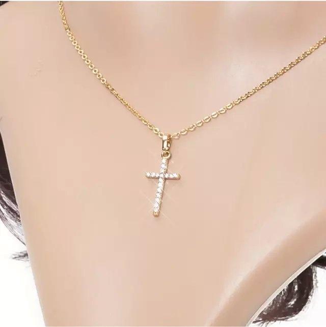 Gold Plated Crystal Cross Diamond Necklace