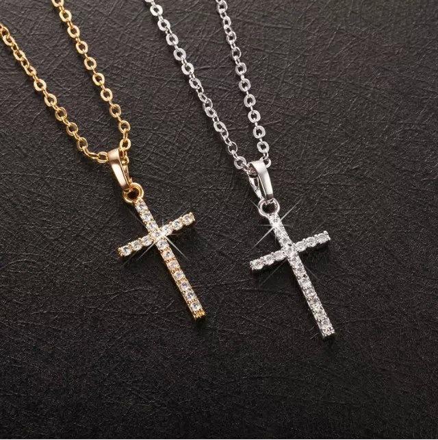 Gold Plated Crystal Cross Diamond Necklace