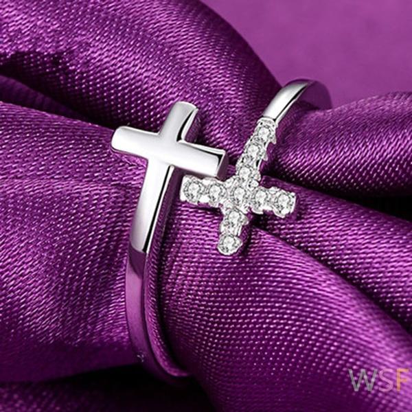 Women Fashion Cross Ring Silver Plated Open Ring