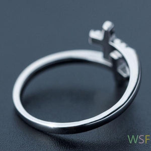 Women Fashion Cross Ring Silver Plated Open Ring