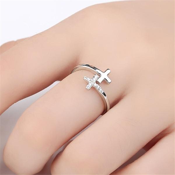 Women Fashion Cross Ring Silver Plated Open Ring