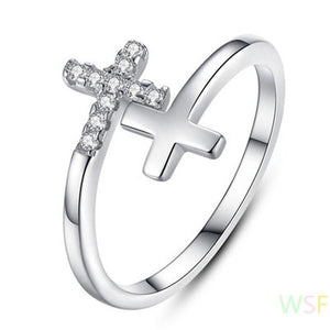 Women Fashion Cross Ring Silver Plated Open Ring