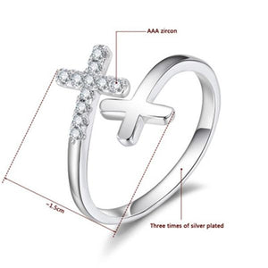 Women Fashion Cross Ring Silver Plated Open Ring