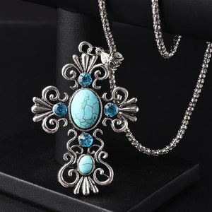 Turquoise Stone Bright zircon Round Crux Choker