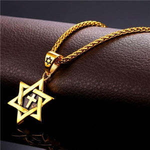 Star Of David Jewish Necklace Cross Pendant