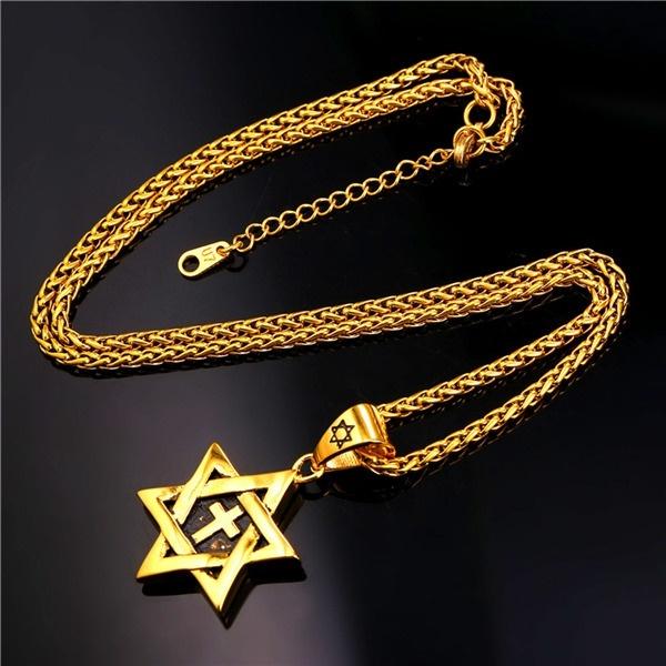 Star Of David Jewish Necklace Cross Pendant