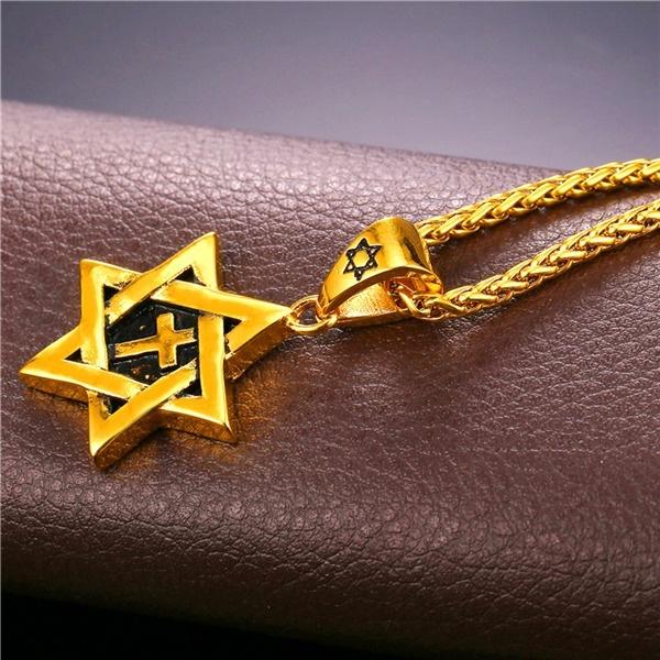 Star Of David Jewish Necklace Cross Pendant