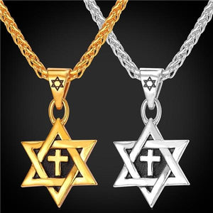 Star Of David Jewish Necklace Cross Pendant