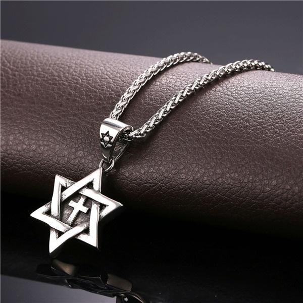 Star Of David Jewish Necklace Cross Pendant