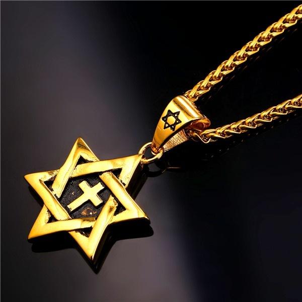 Star Of David Jewish Necklace Cross Pendant