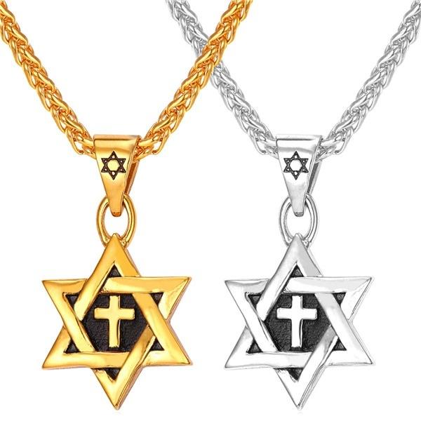 Star Of David Jewish Necklace Cross Pendant