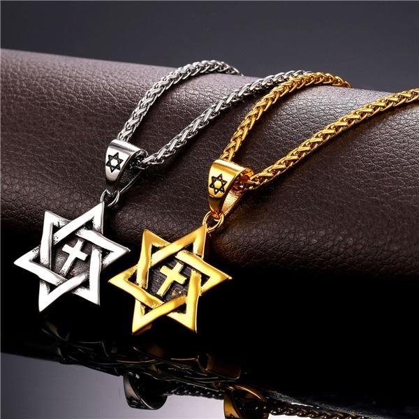 Star Of David Jewish Necklace Cross Pendant