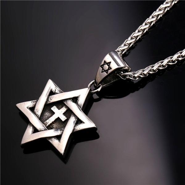 Star Of David Jewish Necklace Cross Pendant