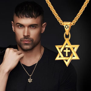 Star Of David Jewish Necklace Cross Pendant