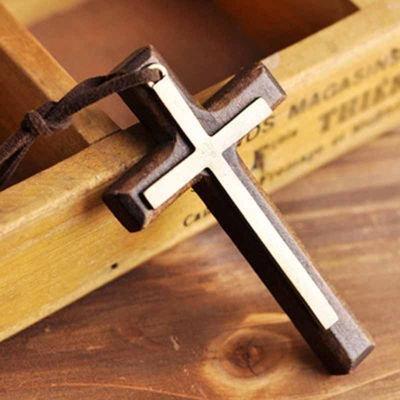 High Quality Wooden Vintage Cross Pendant Necklace