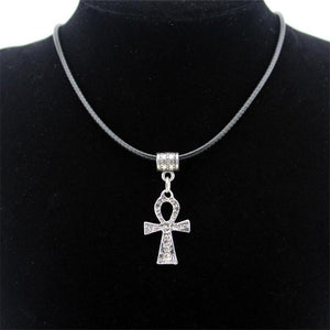 Silver Carved Ankh Cross Necklace & Earrings