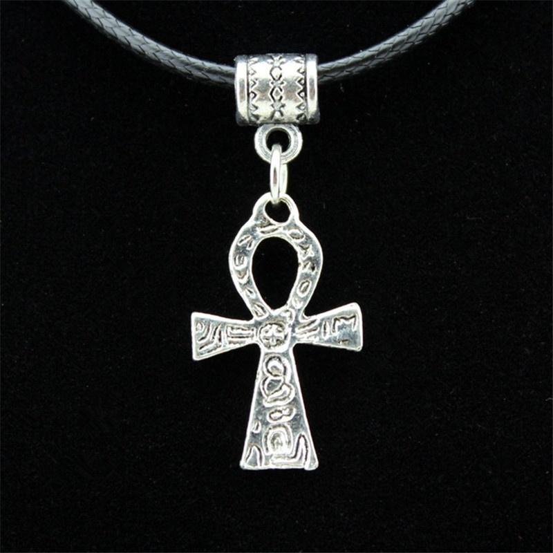 Silver Carved Ankh Cross Necklace & Earrings