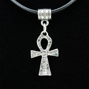 Silver Carved Ankh Cross Necklace & Earrings