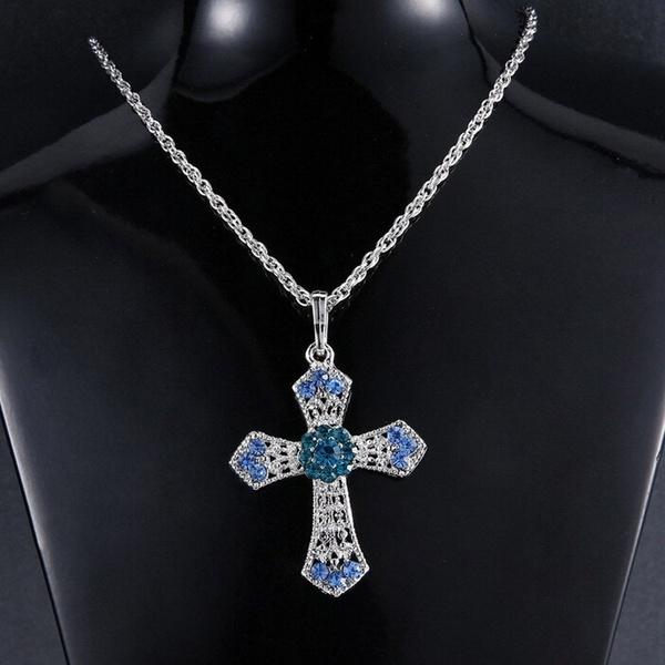 CROSS Rhinestone Crystal Pendant Sweater Chain Necklace