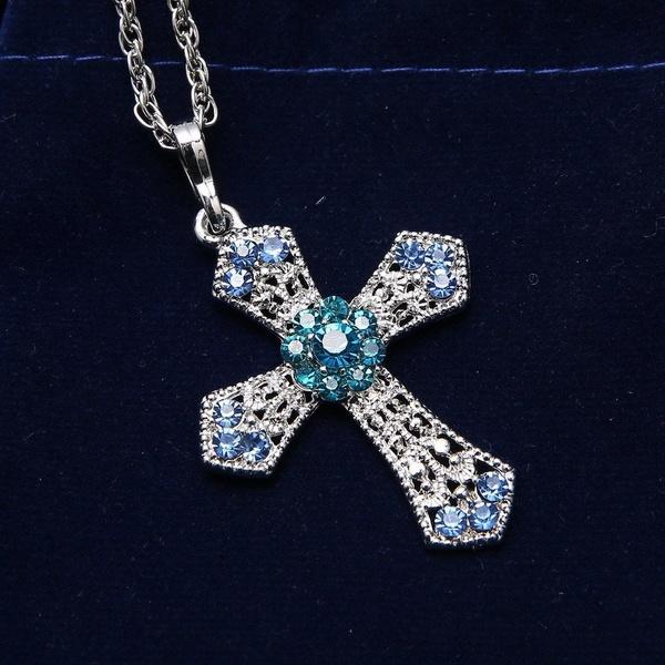 CROSS Rhinestone Crystal Pendant Sweater Chain Necklace