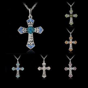 CROSS Rhinestone Crystal Pendant Sweater Chain Necklace