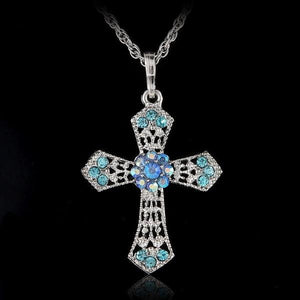 CROSS Rhinestone Crystal Pendant Sweater Chain Necklace