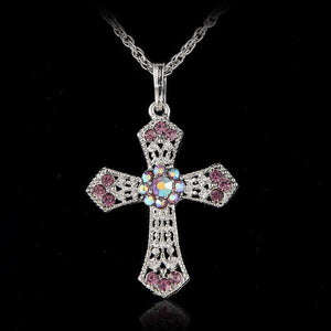 CROSS Rhinestone Crystal Pendant Sweater Chain Necklace