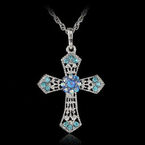 CROSS Rhinestone Crystal Pendant Sweater Chain Necklace