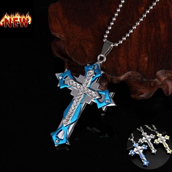 Titanium Multi Diamond Bible Pendant Square Link Chain