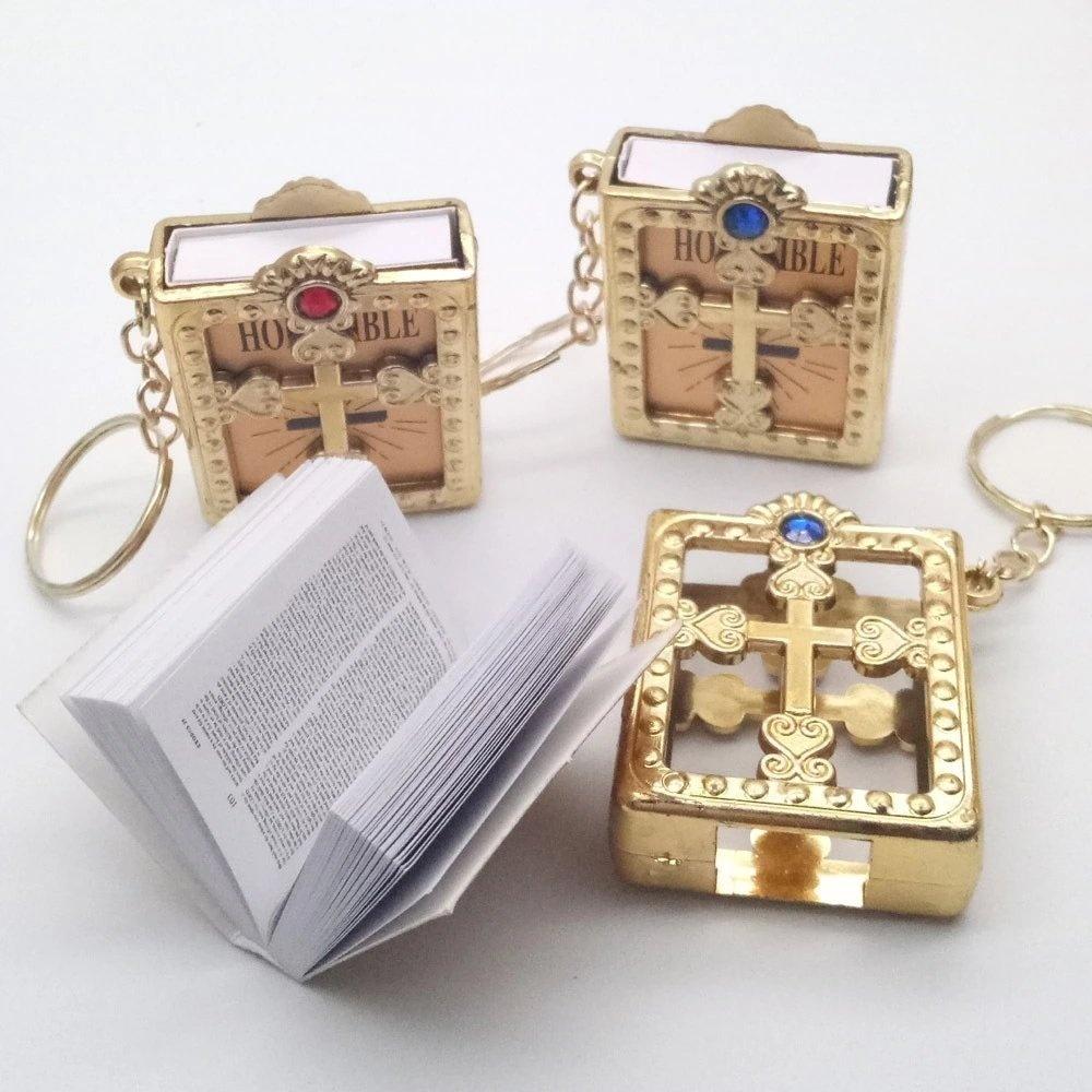 Mini Holy Bible Gold Keychain