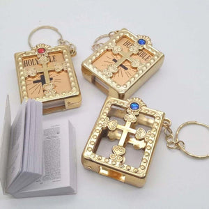 Mini Holy Bible Gold Keychain