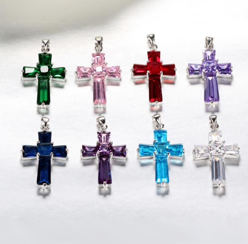 True Gemstone & 18 K White Gold Cross