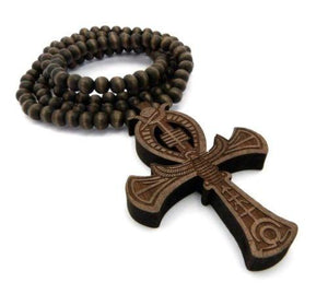 Hard Carved Dark Wood Ankh Cross