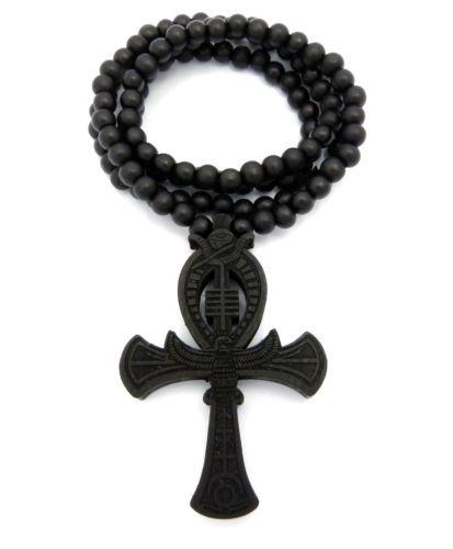 Hard Carved Dark Wood Ankh Cross