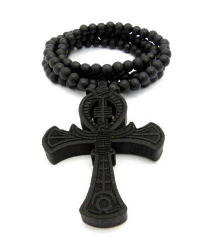 Hard Carved Dark Wood Ankh Cross