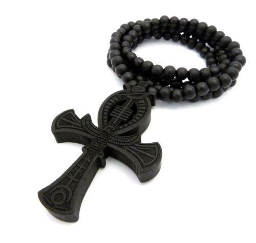 Hard Carved Dark Wood Ankh Cross