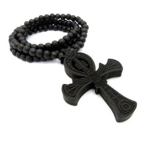 Hard Carved Dark Wood Ankh Cross