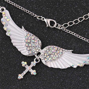 Crystal Wings Earrings Necklace Angel Wings Cross