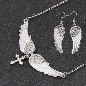 Crystal Wings Earrings Necklace Angel Wings Cross