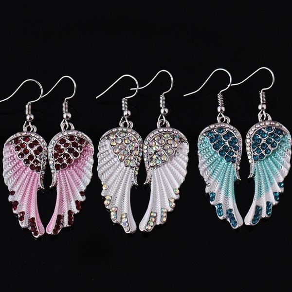 Crystal Wings Earrings Necklace Angel Wings Cross