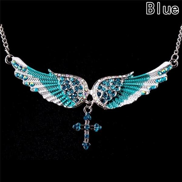 Crystal Wings Earrings Necklace Angel Wings Cross