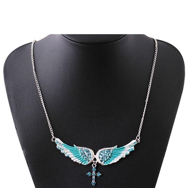 Crystal Wings Earrings Necklace Angel Wings Cross