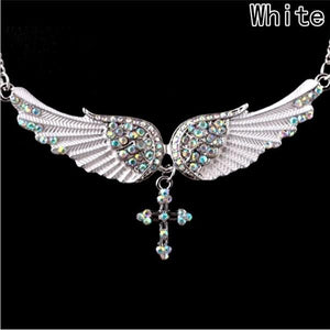 Crystal Wings Earrings Necklace Angel Wings Cross