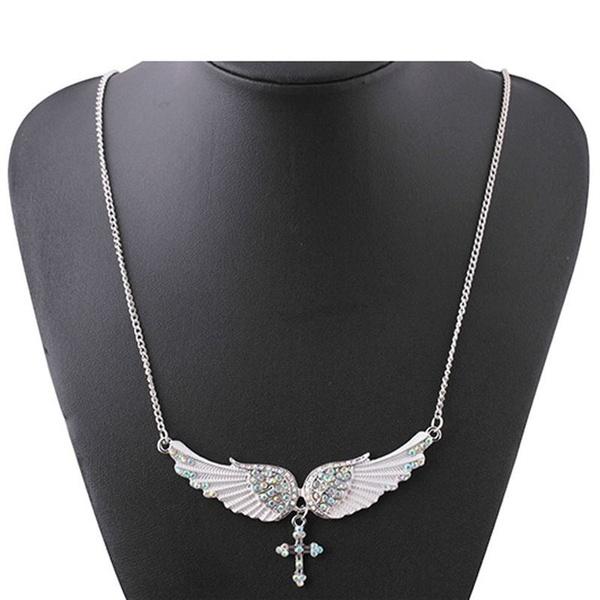 Crystal Wings Earrings Necklace Angel Wings Cross