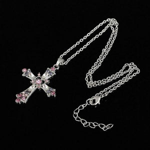 Crystal Rhinestone Cross Shaped Pendant Chain Necklace